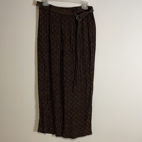 NEW Norton McNaughton Straight Leg Pants Brown Medium Tan Fringe Belt Tan Tribal - Picture 1 of 12
